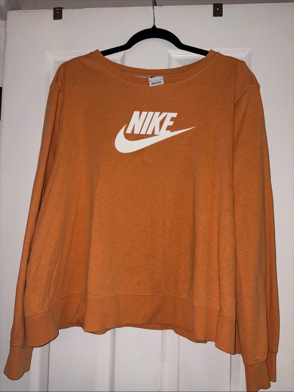 Nike Women's Orange Crew Sweatshirt with White Swoosh